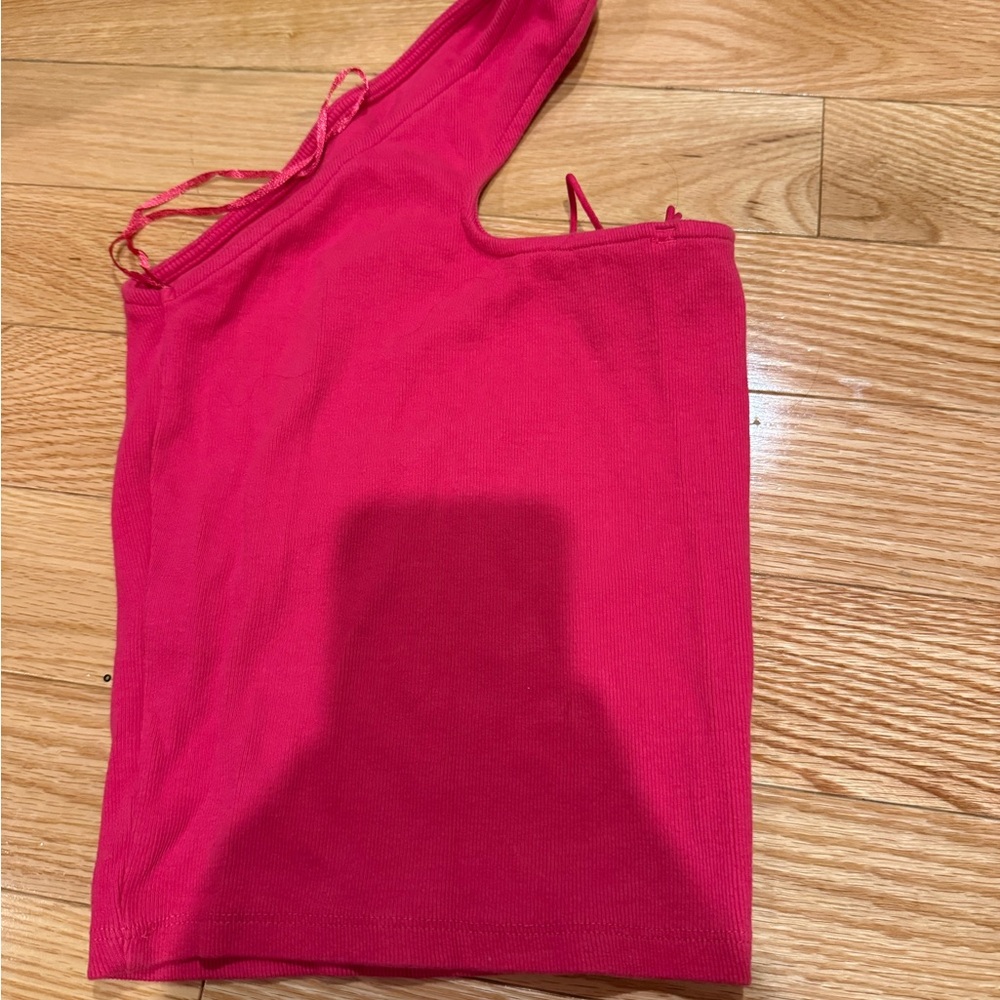 Zara Hot Pink One-Shoulder Ribbed Tank